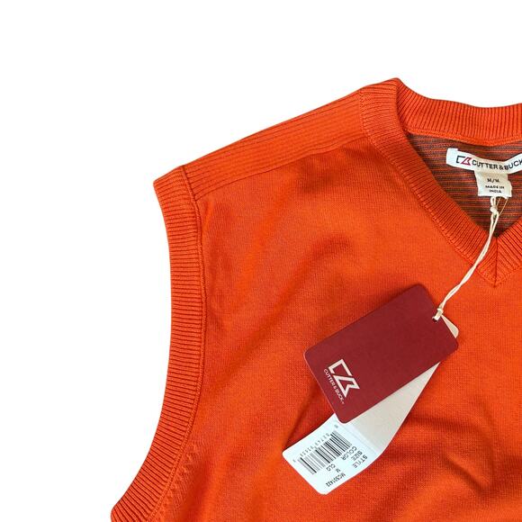 NWT Cutter & Buck Orange Cotton V Neck Outdoor Tight Knit Sweater Vest Sz Medium - Picture 9 of 12